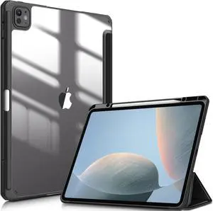 Fintie Hybrid Slim Case for iPad Pro 13-inch (M4) 2024, [Built-in Pencil Holder] Shockproof Cover with Clear Transparent Back Shell, Auto Wake/Sleep, Black