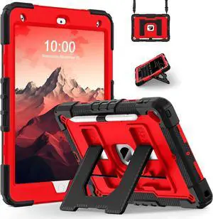 for iPad 9th/ 8th/ 7th Generation 10.2 Inch Kids Friendly iPad Case 9th Generation with Pencil Holder,Heavy Duty Shockproof Cover for i Pad 9th/8th/7th Gen 2021/2020/ 2019,Black Red