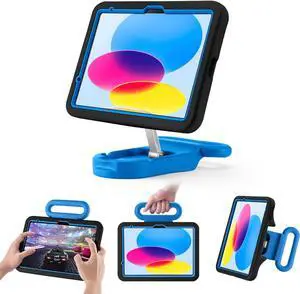 Kids Case for iPad (A16) 11th/10th Gen 10.9'' 2025/2022,Adjustable Portrait/Landscape Stand/Drop Proof with Handle,Child Friendly Case for iPad Air 11 (M3/M2) 2025/2024 (BlackBlue)
