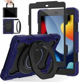 ROISKIN for iPad 9th 8th 7th Generation Case(iPad 10.2 inch) with HD Screen Protector for Kids[15ft Drop Protection] Rugged iPad Case 9 8 7 Gen 2021/2020/2019 with 360 Kickstand Handle Shoulder Strap