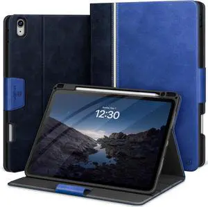 KingBlanc Case for iPad Air 13 inch (M3 2025/M2 2024) with Pencil Holder, Vegan Leather Protective Stand Cover, Auto Wake/Sleep, Multi-Angles for Viewing/Drawing, Supports Pencil Pro/(USB-C), Blue