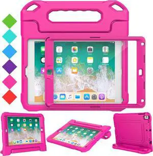 SUPLIK Kids Case for iPad 5th/6th Generation (9.7 inch, 2017/2018), iPad Air 1 & Air 2 & Pro 9.7 Case with Screen Protector, Durable Shockproof Protective Cover with Handle Stand, Pink