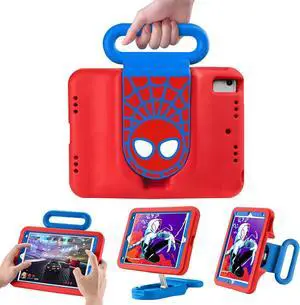 Kids Case for iPad 7th/8th/9th Gen,iPad 10.2 inch 2021/2020/2019 Case with Adjustable Portrait Landscape Stand Handle,Heavy Duty Protective Kids Child Friendly Cover for iPad 10.2 inch. (Red-Blue)