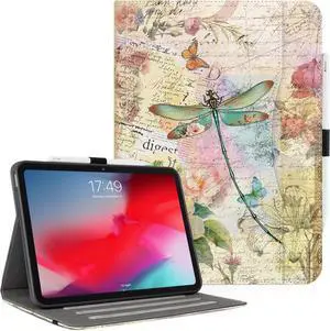 Vimorco Case for iPad (A16) 11th Generation 2025, for iPad 11th/10th Generation Case, Pencil Holder with Hand Strap & Pocket, Multi-Angle Viewing PU Leather Cover, Auto Wake/Sleep, Dragonfly