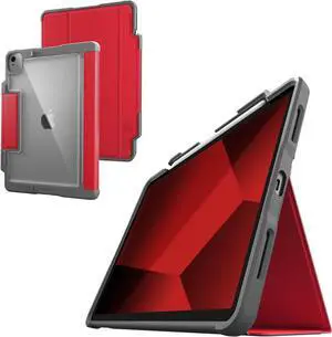 STM Dux Plus for iPad Air 11" (M3 2025, M2 2024/10.9" 5th/ 10.9" 4th Gen): Ultra Protective, Lightweight with Clear Back, Apple Pencil Holder, Battery Saving On/Off Cover - Red