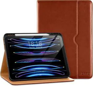 DTTO for iPad Pro 12.9 6th / 5th / 4th / 3rd Generation Case 2022/2021/2020/2018, Premium Leather Folio Stand Cover with Built-in Apple Pencil Holder -Auto Wake/Sleep and Multi Viewing Angles,Brown