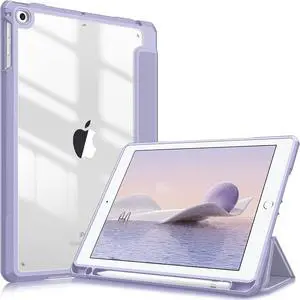 Fintie Hybrid Slim Case for iPad 6th / 5th Generation (2018/2017), iPad Air 2 / Air 1 (9.7 Inch) - [Built-in Pencil Holder] Shockproof Cover with Clear Transparent Back Shell, Lilac Purple