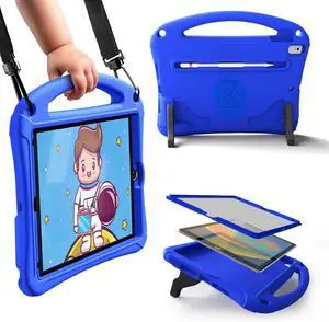 Bam Bino Space Suit iPad 9th Generation Case Kids, iPad 8th/7th/10.2 inch iPad Case for Kids | Lightweight Cover with Screen Protector, Handle, Stand, Shoulder Strap, Pencil Holder (Galactic Blue)