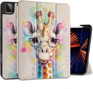 MEEgoodo Case for iPad Pro 12.9 Case M2 6th/5th/4th/3rd Generation 2022 2021 2020 2018, Protective Tablet Cover with Soft Back Shell for Kids, Giraffe