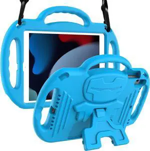 LTROP Kids Case for iPad 9th/8th/7th Generation (10.2 inch, 2021/2020/2019), iPad 10.2" Protective Case with Shoulder Strap Handle Stand for iPad 7th/8th/9th Gen, Blue
