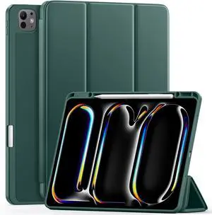LEOMARON Compatible with iPad Pro 13 Inch Case 2024 M4 with Pencil Holder, Soft TPU Back Cover for iPad 13 Pro Case, Trifold Stand, Support Pencil Pro and Pencil (USB-C), Auto Wake/Sleep, Pine Green