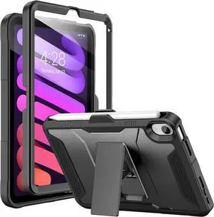 Soke Case for iPad Mini 7 (A17 Pro) 2024/ Mini 6 2021 8.3 Inch,with Built-in Screen Protector and Kickstand, Rugged Full-Body Protective Cover for Apple iPad Mini 7th/6th Generation - Black