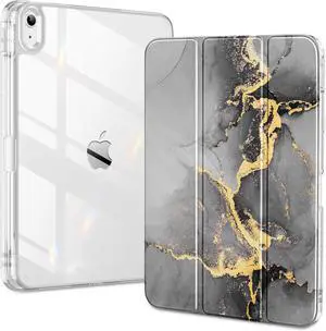 DTTO for iPad (A16) 11th/10th Generation Case (2025/2022), Clear Hard Back with Soft TPU Frame, Slim Trifold Stand Support Pencil Holder, Auto Wake/Sleep for iPad 11/10.9 Inch, Black Gold Marble