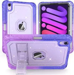 Case for iPad mini A17 Pro, for iPad mini 7th/6th Generation Case 8.3 inch 2024/2021 with Pencil Holder/Stand, Slim Cover for i Pad Mini 7/6 (Clear Glitter/Gradient Blue Purple)