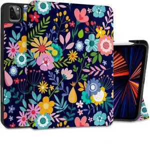 DONGKE Case for iPad Pro 11 inch (4th, 3rd, 2nd & 1st Gen) 2022 2021 2020 2018, Trifold Stand + Pencil Holder + Auto Wake/Sleep + Soft TPU Protective Stand Back Cover, Florals