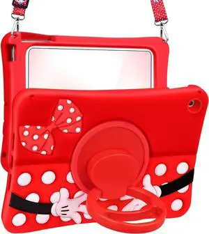 Cute Case for iPad 9th/8th/7th Generation - Silicone 3D Design for Girls Women Teens Girly Kawaii Funny Cartoon Soft Stand for iPad Case 9th/8th/7th Generation with Lanyard 10.2 Inch,Red