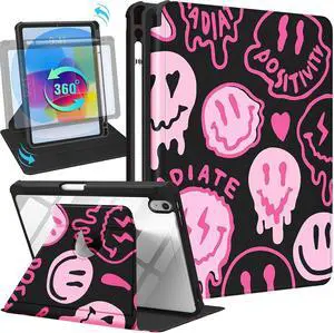 for iPad A16 Case - for iPad 10th Generation Case 10.9 Inch Women Cute Girls Girly Kawaii Teens Pretty Smile Design Fashion Aesthetic Rotating Stand Folio Tablet Cover for Apple 10/11 2025
