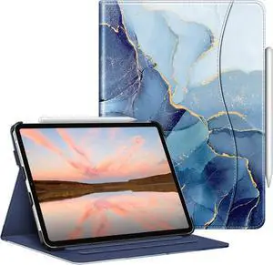 Fintie Folio Case for iPad Pro 11-inch (4th / 3rd Generation) 2022/2021 - Multiple Angles Viewing Stand Cover with Pencil Holder & Pocket, Also Fit iPad Pro 11" 2nd/1st Gen, Ocean Marble