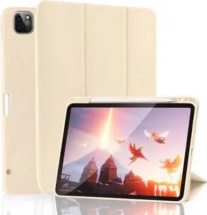 SIWENGDE Cases for iPad Pro 12.9 Case 6th/5th/4th Generation (2022/2021/2020) with Pencil Holder [Apple Pencil Wireless Charging] Soft TPU Smart Tri-fold Stand Protective Cover(Champagne Gold)
