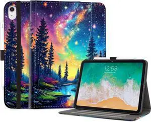 Case for iPad (A16) 11th Generation 11 Inch 2025, iPad 10th Generation Case 10.9 Inch 2022, Build with Pencil Holder/Hand Strap/Pocket, Shockproof 11th/10th iPadCase View Stand, Aurora Forest