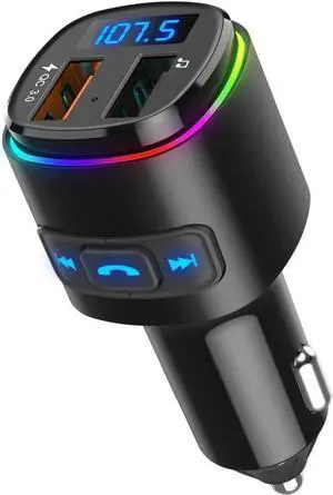 Upgraded Criacr V5.0 Bluetooth FM Transmitter for Car, QC3.0 Charge & 7 RGB Color LED Backlit Wireless FM Radio Car Adapter, Support Siri Google Assitant, U Disk, SD Card, Hands-Free Calls Kit