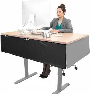 Mount-It! Under Desk Modesty Panel for Office Desks and Sit Stand Workstations [60 Inches Wide] Mesh Organizer Pockets for Cables and Wires (Black)
