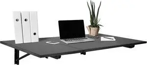 Mount-It! Heavy Duty Drop Down Table, Wall Mounted Drop Leaf Tables 45x15x7 Inches, Collapsible, Folding Workbench for Home Office, Laundry Room, Garage, Basement Bar, Study or Kitchen (Black)