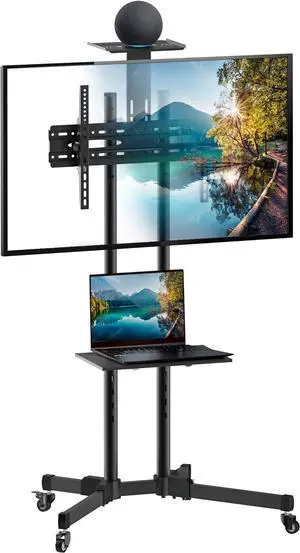 Mount-It! Mobile TV Cart for 37-70 Inch Screens, Height Adjustable Rolling TV Stand with Shelf & Locking Wheels, Portable TV Stand with Tilt, Fits VESA 200x200 to 600x400, Holds 110 lbs