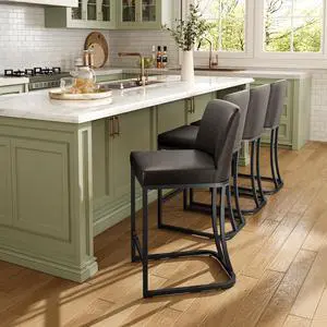 MAISON ARTS Counter Height Bar Stools with Back Set of 4 for Kitchen Counter, 24 Inch Modern Upholstered Faux Leather Barstools Farmhouse Bar Chairs Luxury Island Stools Support 330LBS, Grey