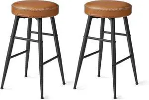 VASAGLE EKHO Collection - Bar Stools Set of 2, Counter Height Bar Stools, Kitchen Counter Stools, Mid-Century Modern Backless Counter Stools, 24.8-Inch Tall, Kitchen Island Home Bar, Caramel Brown