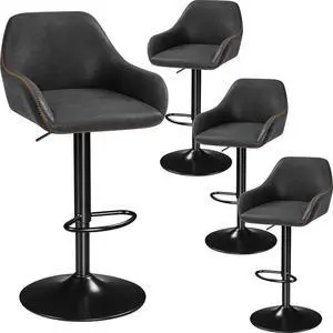 Yaheetech Bar Stools Set of 4, PU Leather Swivel Counter Height Barstools, Adjustable Bar Chairs with Backrest and Footrest, Kitchen Island Stool for Home Kitchen, Black