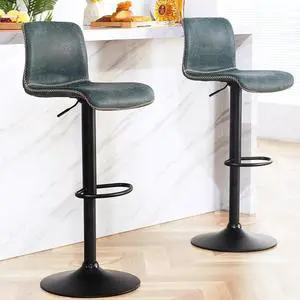 HeuGah Swivel Bar Stools Set of 2, Adjustable Counter Height Barstools with Back, Faux Leather Bar Chairs for Kitchen Island (Deep Teal, Set of 2 (24'' to 32''))