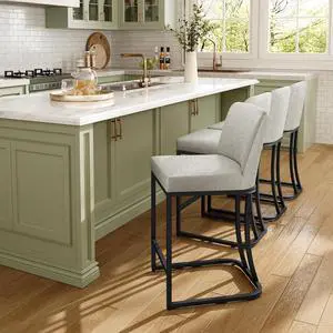 MAISON ARTS Counter Height Bar Stools with Back Set of 4 for Kitchen Counter, 24 Inch Modern Upholstered Faux Leather Barstools Farmhouse Bar Chairs Luxury Island Stools Support 330LBS, Light Grey