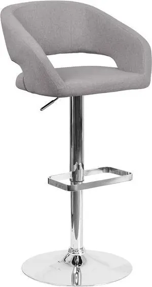Flash Furniture Erik Contemporary Adjustable Height Barstool with Footrest and Rounded Mid-Back, Upholstered Bar or Counter Height Stool, Gray/Chrome