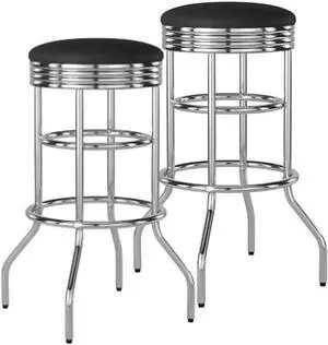 TRINITY Heavy Duty 30-Inch Backless Swivel Bar Stool for Kitchen, Garage, or Workshop, Chrome Finish with Faux Leather Seat, 2 Pack, Black