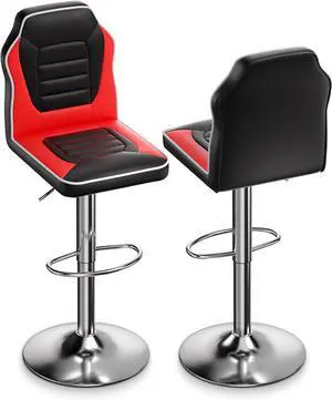 Magshion Modern Racing Seat Bar Stools Set of 2, Adjustable Swivel Gaming Stools with Backrest and Footrest, Black/Red