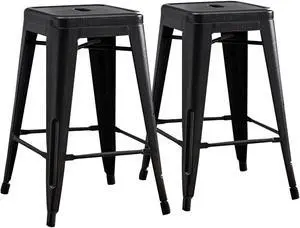 AC Pacific 24 Metal Backless Barstool Set of 2  Country Rustic Style, Lightweight & Sturdy Build, Easy Assembly  Distressed Black Finish