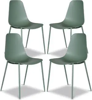 POLY & BARK Isla Modern Kitchen Chairs Set of 4 - Plastic Dining Chair with Metal Legs - Quick Assembly Simple Cafe Chairs Plastic for Indoor or Outdoor - Pistachio Green