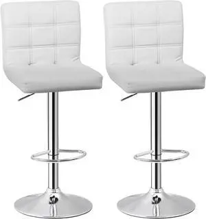 SUPER DEAL Set of 2 Bar Stools for Kitchen, Modern PU Leather Swivel Adjustable Counter Height Swivel Stool with Square Back (2, White)