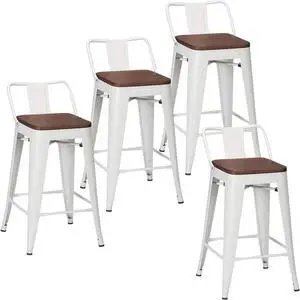 Changjie Furniture 30 Inch Bar Stools Set of 4 Industrial Metal Barstools Bar Height Bar Stool with Backs for Home Kitchen (30 inch, White)