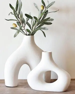 Carrot's Den Donut Vase, Set of 2 - White Large Ceramic Vase - Minimalist Nordic, Hollow | Table Centerpiece, Olive Plant, Wedding, Living Room, Bookshelf, Office, Modern Home, Entryway, Console Carrot's Den Donut Vase, Set of 2 - White Large Ceramic Vase - Minimalist Nordic, Hollow | Table Centerpiece, Olive Plant, Wedding, Living Room, Bookshelf, Office, Modern Home, Entryway, Console