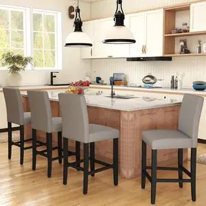GOTMINSI Counter Height Bar Stool, Classic Upholstered 24 Inches Counter Height Stools Set of 4 barstools with Solid Wood Legs and Grey Fabric