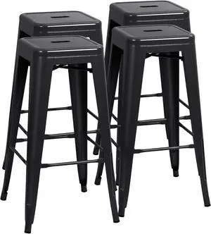 JUMMICO 30 Inches Metal Bar Stools Industrial Barstools Stackable High Backless Stools Vintage Indoor Outdoor Stackable Kitchen Stools Set of 4 (Black)