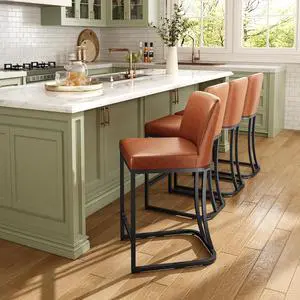 MAISON ARTS Counter Height Bar Stools with Back Set of 4 for Kitchen Counter, 24 Inch Modern Upholstered Faux Leather Barstools Farmhouse Bar Chairs Luxury Island Stools Support 330LBS, Brown