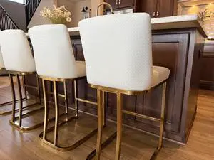 ALPHA HOME Counter Stools with Backs, 24 inch Bar Stools for Kitchen Island, Upholstered PU Leather Bar Chair with footrest, Great for Coffee Shop, Kitchen, Dining Room, White&Gold