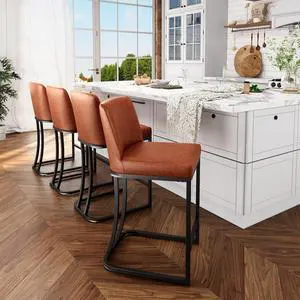 ALPHA HOME Counter Stools with Backs, 24 inch Bar Stools for Kitchen Island, Upholstered PU Leather Bar Chair with footrest, Great for Coffee Shop, Kitchen, Dining Room, Brown