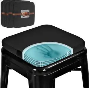 SINOSSO Magnetic Memory Foam Metal Stool Cushions Set of 4, Luxury Velvet Bar Cafe Stackable Chair Seat Pads, Non-Slip & Washable (Square, Black, 4)