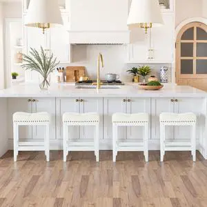 24 inch Counter Height Bar Stools,Backless Stools Set of 3 for Kitchen Island,Farmhouse Style with Upholstered Fabric and Solid Wood Legs,Small Space Bar Stools,Easy Assembly,White