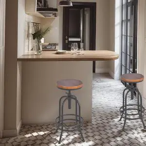 Set of 2-Industrial Bar Stool-Retro 26-32.3inch Swivel Stools-Extra Tall Kitchen Chair-Bar Counter Height Adjustable-Fully Welded (Black 2PCS)