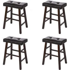 Legacy Decor 4 Counter Bar Stool Set - 29" High Dark Espresso Stools with Bonded Faux Leather Seat - Solid Wood Modern Countertop Stools - Ideal for Kitchen Island & Bar Areas